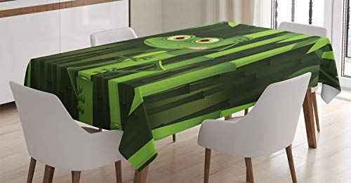 ABAKUHAUS Bambus Tischdecke, Jungle Bäume Spaß-Frosch, Wasserfest Waschbar mit Klar Sichtbaren Farben kein Verblassen Personalisiert, 140 x 170 cm, Grün von ABAKUHAUS