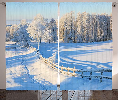 ABAKUHAUS Bauernhaus Rustikaler Vorhang, Winter Snowy Pines, Wohnzimmer Universalband Gardinen mit Schlaufen und Haken, 280 x 245 cm, Weiß Blau von ABAKUHAUS