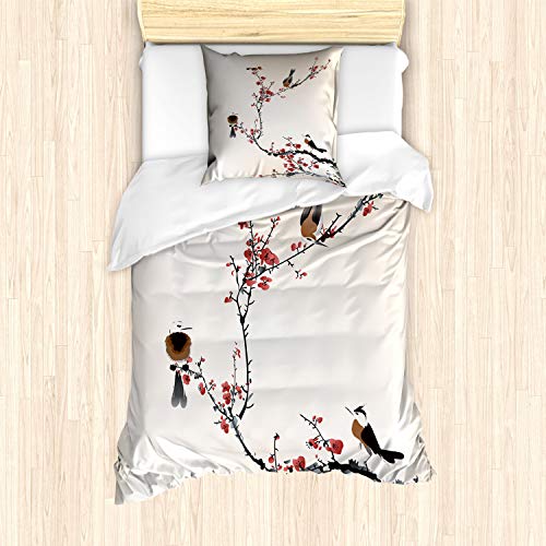ABAKUHAUS Natur Bettbezug Set, Oriental Illustration, Milbensicher Allergiker geeignet mit Kissenbezügen, 135 cm x 200 cm - 80 x 80 cm, Rubin Pale Caramel von ABAKUHAUS