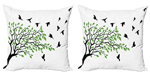 ABAKUHAUS Baum Dekokissen Kissenbezug 2er Pack, Flying Birds Frühling Frieden, Modern Accent Doppelseitiger Digitaldruck, 40x40, Grün Schwarz Weiß ABAKUHAUS Baum Dekokissen Kissenbezug 2er Pack, Flying Birds Frühling Frieden, Modern Accent Doppelseitiger Digitaldruck, 40x40, Grün Schwarz Weiß von ABAKUHAUS