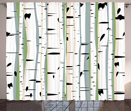 ABAKUHAUS Baum Rustikaler Vorhang, Stämme der Birken-Muster, Wohnzimmer Universalband Gardinen mit Schlaufen und Haken, 280 x 260 cm, Weiß Schwarz von ABAKUHAUS