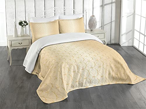 ABAKUHAUS Beige Tagesdecke Set, Geometrisches Gold-Muster, Set mit Kissenbezug Waschbar, für Einzelbetten 170 x 220 cm, Heller Pfirsich Braun von ABAKUHAUS