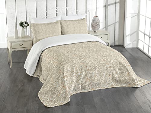 ABAKUHAUS Beige Tagesdecke Set, Wedding Bouquet Flora, Set mit Kissenbezügen Waschbar, für Einselbetten 170 x 220 cm, Beige Tan von ABAKUHAUS