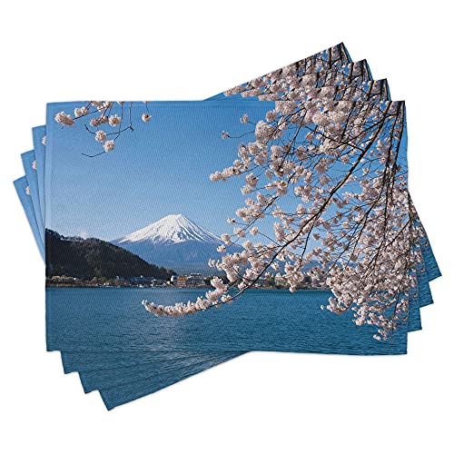 ABAKUHAUS Berg Platzmatten, Japan See Kirschblüten, Tischdeco aus Farbfesten Stoff für das Esszimmer und Küch, Mehrfarbig von ABAKUHAUS