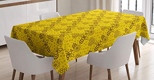 ABAKUHAUS Biene Tischdecke, Bees Combs Contour Petals, Personalisierter Druck Klare Farben ohne Verblassen Waschbar für Außen Bereich, 140 x 240 cm, Gelb und Braun von ABAKUHAUS