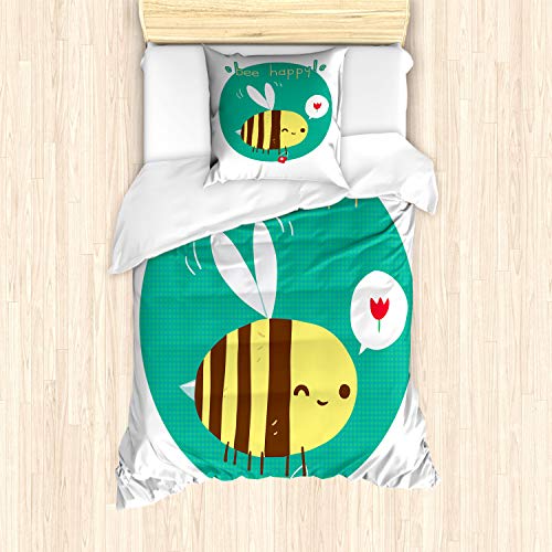 ABAKUHAUS Bienenkönigin Bettbezug Set, Winking Hummel, Milbensicher Allergiker geeignet mit Kissenbezügen, 135 cm x 200 cm - 80 x 80 cm, Mehrfarbig von ABAKUHAUS
