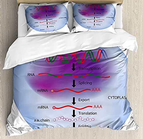 ABAKUHAUS Biologie Bettbezug Set für Einzelbetten, Molecular Gene Infografik, Milbensicher Allergiker geeignet mit Kissenbezug, 130 x 200 cm - 70 x 50 cm, Weiß Pale Ceil Blau von ABAKUHAUS