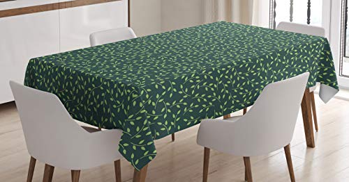 ABAKUHAUS Blätter Tischdecke, Continuing Belaubtes Muster, Pflegeleicht mit Modernster Druck Technologie Waschbar und Personalisiert, 140 x 200 cm, Jägergrün Grün von ABAKUHAUS