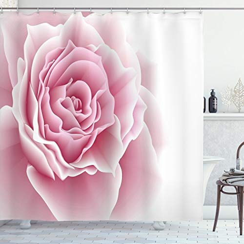 ABAKUHAUS Blassrosa Duschvorhang, Rosenblätter Schönheit, Stoffliches Gewebe Badezimmerdekorationsset mit Haken, 175 x 200 cm, Pale Pink Weiß von ABAKUHAUS
