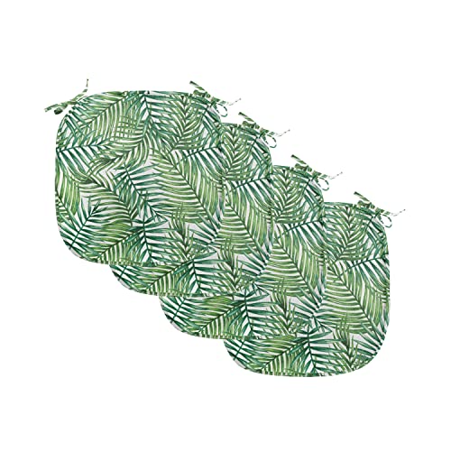 ABAKUHAUS Blatt Polster für Esszimmerstühle, Botanischer Wilde Palmen, Dekoratives wasserfestes Kissen mit Riemen für Küchensitze, 40 cm x 40 cm-4er Pack, Grün Weiß von ABAKUHAUS