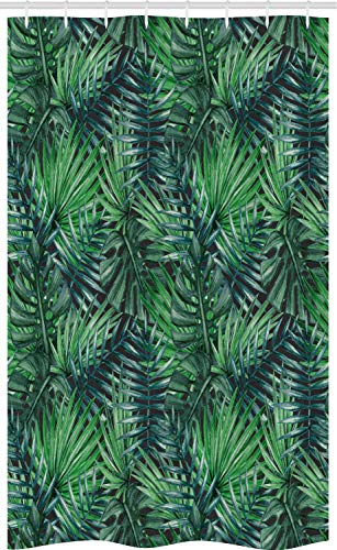 ABAKUHAUS Blatt Schmaler Duschvorhang, Watercolored Wald Blätter, Badezimmer Deko Set aus Stoff mit Haken, 120 x 180 cm, Grün Dunkelgrün von ABAKUHAUS