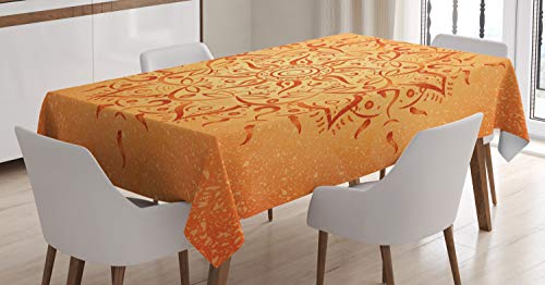 ABAKUHAUS Blatt Tischdecke, Orange Mandala, Inn und Outdoor Bereich geeignet Waschbar Druck Klare Farben Kein Verblassen, 140 x 170 cm, Orange von ABAKUHAUS