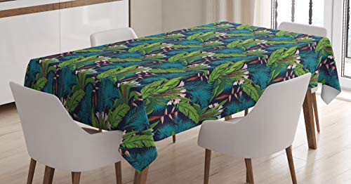 ABAKUHAUS Blatt Tischdecke, Tropische Dschungel-Muster, Schmutzabweisend Pflegeleicht Waschbar Druck Mit Klaren Farben ohne Verblassen, 140 x 200 cm, Grün Teal von ABAKUHAUS