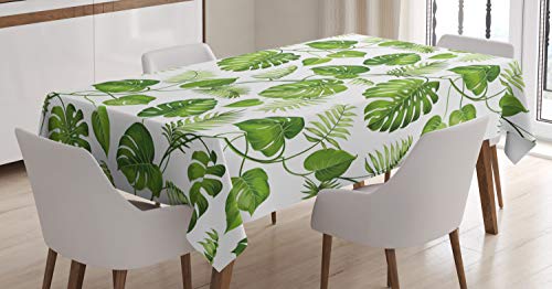 ABAKUHAUS Blatt Tischdecke, Strudel Palm Bananenstauden, Pflegeleicht Waschbar Schmutzabweisend und mit Klaren Farben Hochwertiger Druck, 140 x 240 cm, Hellgrün von ABAKUHAUS