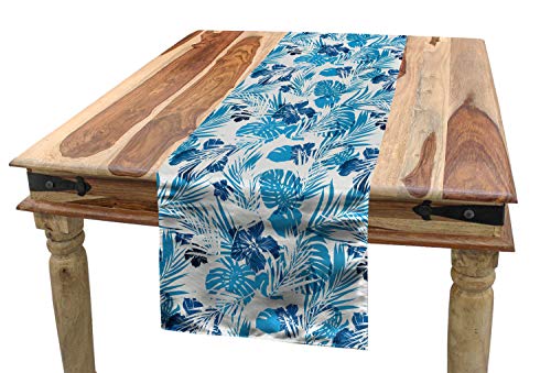 ABAKUHAUS Blatt Tischläufer, Hawaii-Blumen Palme, Esszimmer Küche Rechteckiger Dekorativer Tischläufer, 40 x 180 cm, Dunkelblau Lila von ABAKUHAUS
