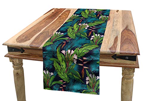 ABAKUHAUS Blatt Tischläufer, Tropische Dschungel-Muster, Esszimmer Küche Rechteckiger Dekorativer Tischläufer, 40 x 225 cm, Grün Türkis von ABAKUHAUS