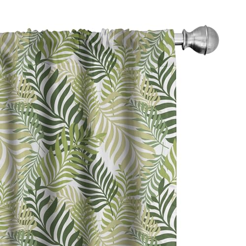 ABAKUHAUS Blatt Vorhänge, Gardinen, Tropic exotische Palmen, Fensterbehandlungen für Wohnzimmer Schlafzimmer Dekor, 2 Stück 75 cm b x 225 cm h, grüne Ecru von ABAKUHAUS