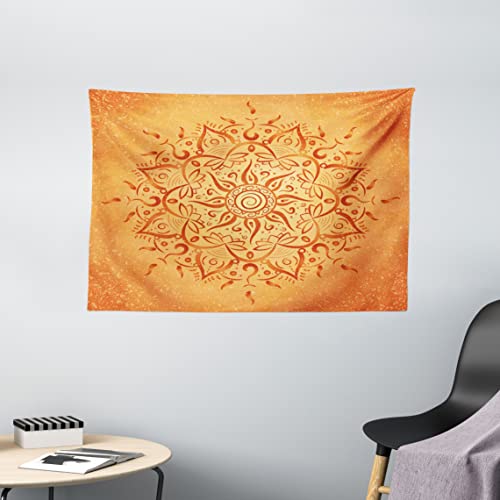 ABAKUHAUS Blatt Wandteppich, Orange arabische Mandala, Wohnzimmer Schlafzimmer Heim Seidiges Satin Wandteppich, 150 x 100 cm, Orange von ABAKUHAUS
