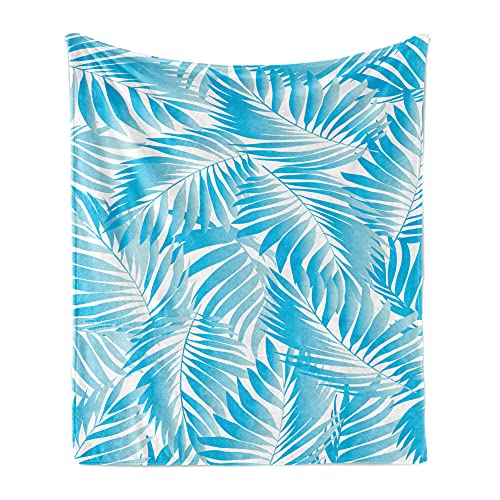 ABAKUHAUS Blatt Weiche Kuscheldecke Sofadecke, Exotische Miami Palms, Gemütlicher Plüsch für den Innen- und Außenbereich, 175 x 230 cm, Türkis-Aqua-Blau von ABAKUHAUS