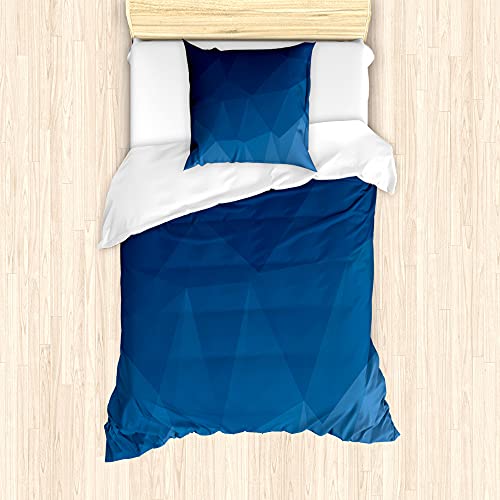 ABAKUHAUS Blau Bettbezug Set für Einzelbetten, Abstract Blue Ombre Origami, Milbensicher Allergiker geeignet mit Kissenbezug, 135 cm x 200 cm - 80 x 80 cm, Kobalt-Blau-Violett-Blau von ABAKUHAUS