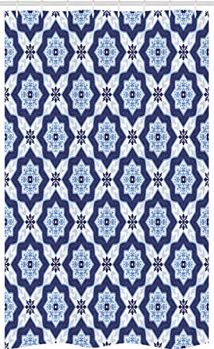 ABAKUHAUS Blau Schmaler Duschvorhang, Portugiesisch Azulejo Pattern, Badezimmer Deko Set aus Stoff mit Haken, 120 x 180 cm, Dunkelblau von ABAKUHAUS