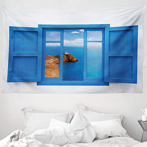 ABAKUHAUS Blau Weiss Wandteppich und Tagesdecke, Berg Ozean Meer aus Weiches Mikrofaser Stoff Waschbar ohne Verblassen Digitaldruck, 230 x 140 cm, Blau von ABAKUHAUS