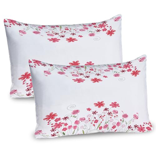 ABAKUHAUS Blume Kissenbezug Packung mit 2, Ausführliche Konturn Kräuter Und Blüten Reines Vereinfachendes Blumenthema Bild, Dekorativer Standard Gedruckter Kissenbezug, 80 x 40 cm, Grün Weiß Rosa von ABAKUHAUS