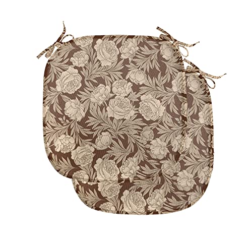 ABAKUHAUS Blume Polster für Esszimmerstühle, Blooming Romantische Rose, Dekoratives wasserfestes Kissen mit Riemen für Küchensitze, 40 cm x 40 cm-2er Pack, braun Beige von ABAKUHAUS