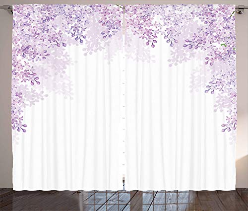 ABAKUHAUS Blume Rustikaler Gardine, Lila Blüten Frühling, Schlafzimmer Kräuselband Vorhang mit Schlaufen und Haken, 280 x 245 cm, Lavendel von ABAKUHAUS