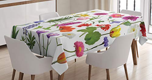 ABAKUHAUS Blume Tischdecke, Farbige Rosen Tulpen, Schmutzabweisend Pflegeleicht Waschbar Druck Mit Klaren Farben ohne Verblassen, 140 x 170 cm, Grün Rosa von ABAKUHAUS