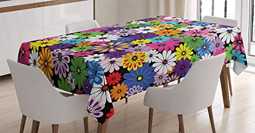 ABAKUHAUS Blume Tischdecke, Floral Vivid Gänseblümchen, Pflegeleicht Waschbar Schmutzabweisend und mit Klaren Farben Hochwertiger Druck, 140 x 200 cm, Rosa Weiß Lila von ABAKUHAUS