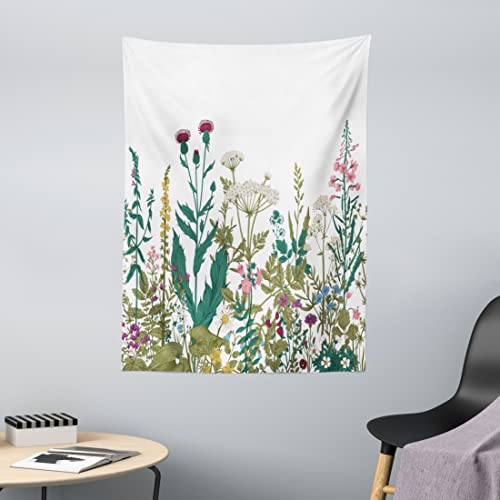 ABAKUHAUS Blume Wandteppich, Frühlings-Garten Hortensien aus Weiches Mikrofaser Stoff Waschbar ohne Verblassen Digitaldruck, 110 x 150 cm, Rosa Grün von ABAKUHAUS