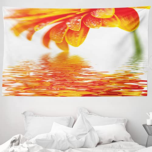 ABAKUHAUS Blume Wandteppich und Tagesdecke, Sun Flower Reflexion aus Weiches Mikrofaser Stoff Waschbar ohne Verblassen Digitaldruck, 230 x 140 cm, Orange von ABAKUHAUS