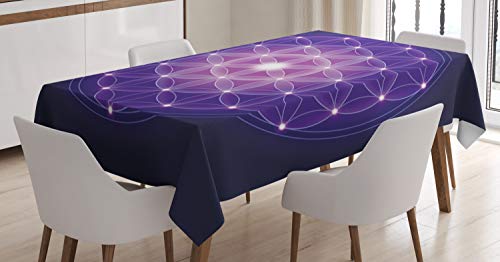ABAKUHAUS Blume des Lebens Tischdecke, Blume des Lebens Sterne, Personalisierter Druck Klare Farben ohne Verblassen Waschbar für Außen Bereich, 140 x 200 cm, Dunkelblau Lila Rosa von ABAKUHAUS