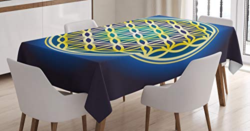 ABAKUHAUS Blume des Lebens Tischdecke, Natur Spirals, Pflegeleicht mit Modernster Druck Technologie Waschbar und Personalisiert, 140 x 170 cm, Indigo von ABAKUHAUS