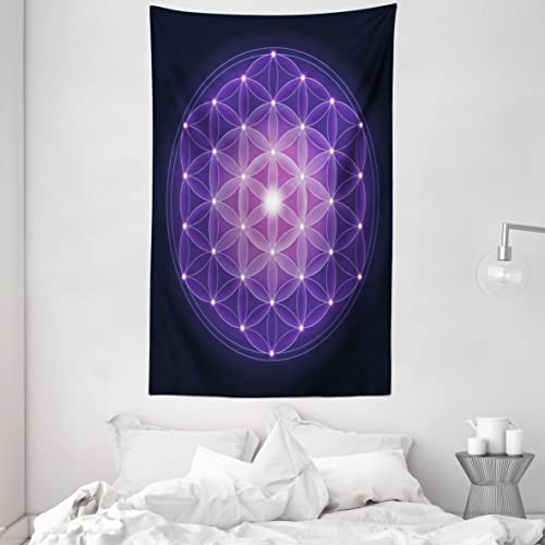 ABAKUHAUS Blume des Lebens Wandteppich und Tagesdecke, Blume des Lebens Sterne aus Weiches Mikrofaser Stoff Waschbar ohne Verblassen Digitaldruck, 140 x 230 cm, Dunkelblau Violett von ABAKUHAUS