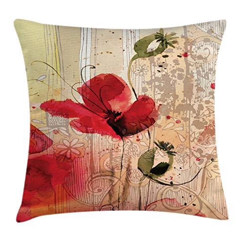 ABAKUHAUS Blumen Kissenbezug, Retro Blumenmuster, mit Reißverschluss Waschbar Beidseitiger Digitaldruck Klare Farben Hochwertige Stoff, 60 x 60 cm, Beige Rot ABAKUHAUS Blumen Kissenbezug, Retro Blumenmuster, mit Reißverschluss Waschbar Beidseitiger Digitaldruck Klare Farben Hochwertige Stoff, 60 x 60 cm, Beige Rot von ABAKUHAUS