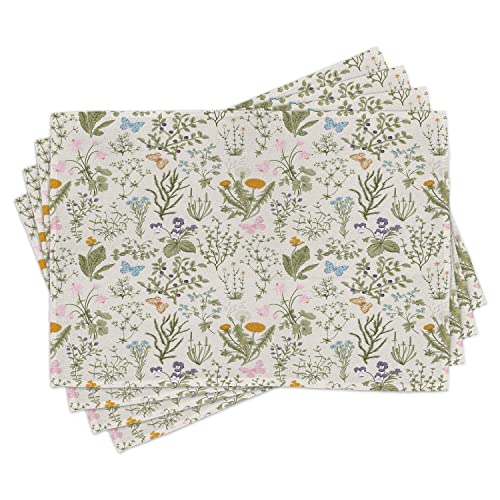 ABAKUHAUS Blumen Platzmatten, Weinlese Garten Pflanzen Mit Kräuterblumen Botanischen Klassischen Entwurf, Waschbare Stoff Esszimmer Küche Tischdekorations Digitaldruck, Reseda Grün von ABAKUHAUS