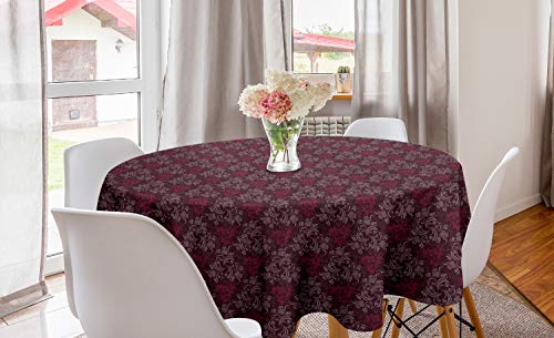 ABAKUHAUS Blumen Runde Tischdecke, Aufwändige Victorian Garden, Kreis Tischdecke Abdeckung für Esszimmer Küche Dekoration, 150 cm, Dunkelbraun Magenta von ABAKUHAUS