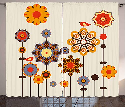 ABAKUHAUS Blumen Rustikaler Vorhang, Eastern Floral Design, Wohnzimmer Universalband Gardinen mit Schlaufen und Haken, 280 x 225 cm, Blaugrau Orange von ABAKUHAUS