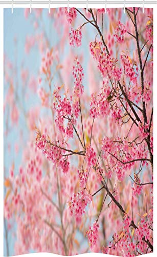 ABAKUHAUS Blumen Schmaler Duschvorhang, Japanische Sakura Kirsche, Badezimmer Deko Set aus Stoff mit Haken, 120 x 180 cm, Pink von ABAKUHAUS