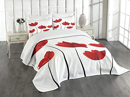 ABAKUHAUS Blumen Tagesdecke Set, Vivid Rose Flower Petal, Set mit Kissenbezug Kein verblassen, für Einzelbetten 170 x 220 cm, Rot von ABAKUHAUS