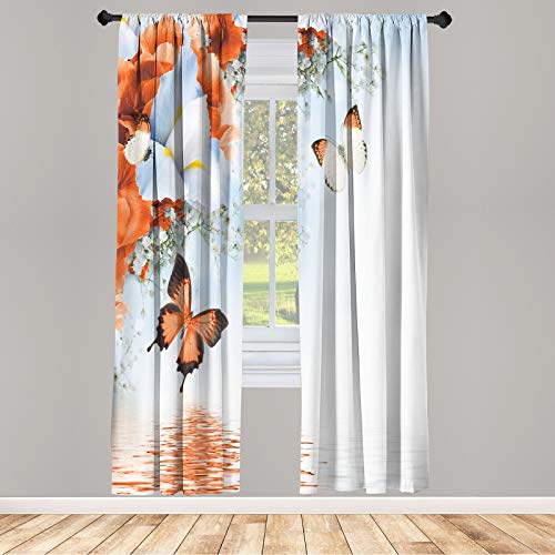 ABAKUHAUS Blumen Vorhänge, Natur Themen Monarch Schmetterlinge fliegen Lily auf dem Lake Therapy Spa, Fensterbehandlungen 2 Panel Set für Wohnzimmer Schlafzimmer Dekor, 150 x 245 cm, Burnt orange von ABAKUHAUS