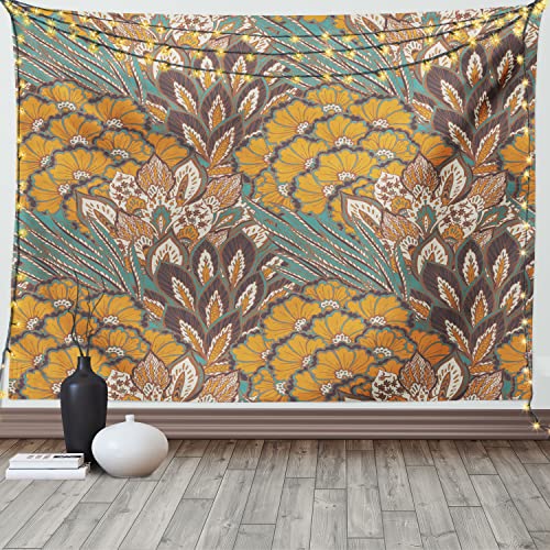 ABAKUHAUS Blumen Wandteppich und Tagesdecke, Blumen und Peacock aus Weiches Mikrofaser Stoff Waschbar ohne Verblassen Digitaldruck, 230 x 140 cm, Petrolblau Blasser Kaffee von ABAKUHAUS