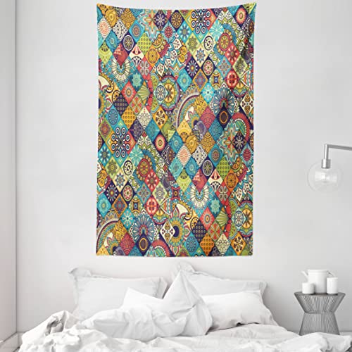 ABAKUHAUS Bohemien Wandteppich und Tagesdecke, Checkered Folk aus Weiches Mikrofaser Stoff Waschbar ohne Verblassen Digitaldruck, 140 x 230 cm, Türkis Grün von ABAKUHAUS