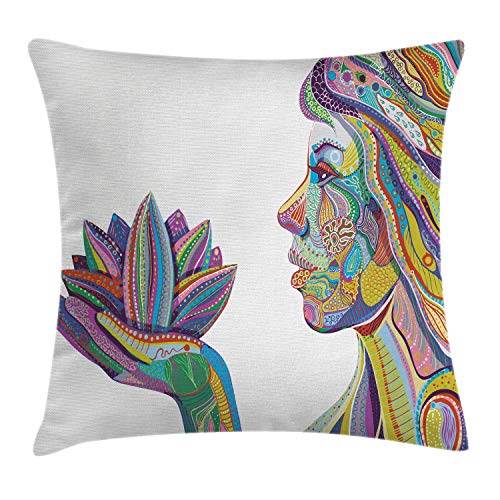 ABAKUHAUS Boho Kissenbezug, Yoga Pose in Lotus Flower, Waschbar mit Reißverschluss Kissenhülle mit Farbfesten Klaren Farben Beidseitiger Druck, 45 x 45 cm, Gelb Aqua ABAKUHAUS Boho Kissenbezug, Yoga Pose in Lotus Flower, Waschbar mit Reißverschluss Kissenhülle mit Farbfesten Klaren Farben Beidseitiger Druck, 45 x 45 cm, Gelb Aqua von ABAKUHAUS