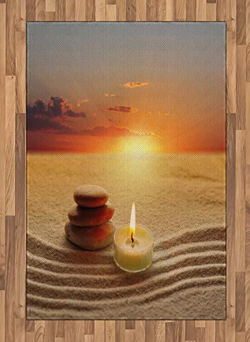 ABAKUHAUS Boho Teppich, Meditation Zen Yoga Kerze, Deko-Teppich Digitaldruck, Färben mit langfristigen Halt, 120 x 180 cm, Sandbraun Orange von ABAKUHAUS