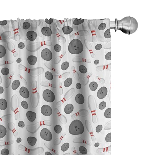 ABAKUHAUS Bowling Vorhänge 2er-Pack, Realistische Grafik Spiel Icons verstreut auf einfachen Hintergrund Wettbewerb und Spaß, 4 Stück 75 cm x 225 cm, Rot Weiß Grau von ABAKUHAUS
