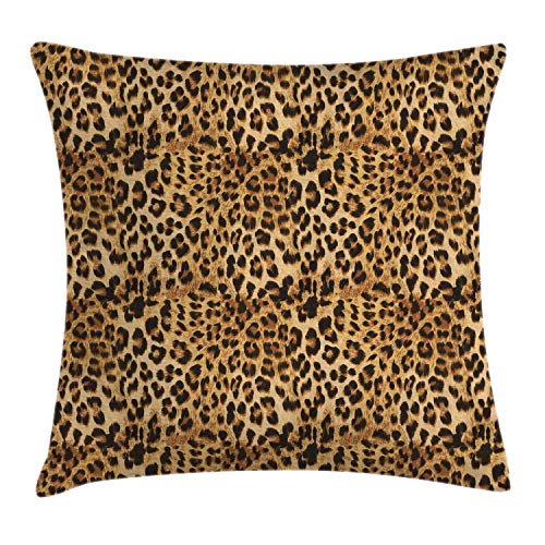 ABAKUHAUS Braun Kissenbezug, Leopard-Druck, Klöppelkissenhüllen mit Beidseitigen Druck Farbfest Waschbar und Reißverschluß, 60 x 60 cm, Braun von ABAKUHAUS