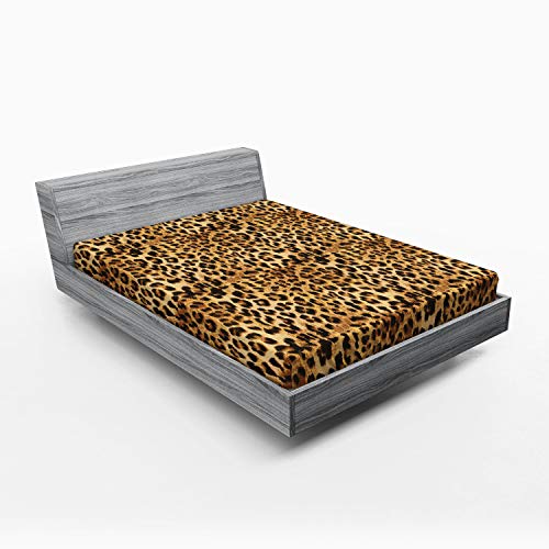 ABAKUHAUS Braun Ecru Spannbetttuch, Leopard-Druck, Soft Dekorativer Stoff Bettwäsche Rund-um Elastischer Gummizug, 140 x 200 cm, Braun Ecru von ABAKUHAUS